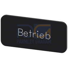 Labeling plate for snapping on or gluing to label holder, label size 12.5x27mm, black label, white font, with inscription: operation