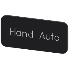 Labeling plate for snapping on or gluing to label holder, label size 12.5x27mm, black label, white font, with inscription: Manual Auto