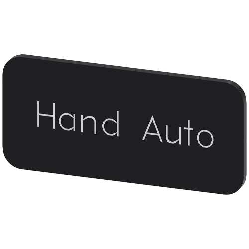Labeling plate for snapping on or gluing to label holder, label size 12.5x27mm, black label, white font, with inscription: Manual Auto