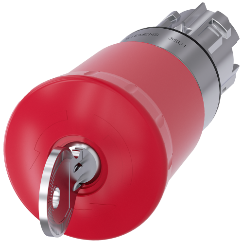 Emergency stop mushroom pushbutton, 22 mm, round, metal, high gloss, red, with BKS lock