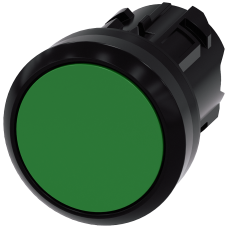 Green - Plastic push button with flat button, momentary Contact