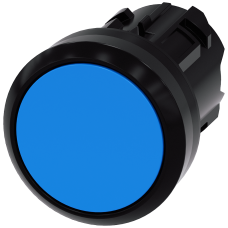 Blue - Plastic push button with flat button, momentary Contact