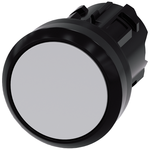 Pushbutton, 22 mm, round, plastic, gray, pushbutton, flat, momentary contact type, with laser labeling, upper case and lower case, always upper cas...