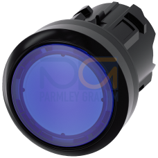 Indicator light in illuminated pushbutton design, 22 mm, round, plastic, blue, with laser labeling, inscription or symbol Customer-specific selecti...