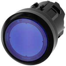 Blue - Plastic illuminated push button with flat button, momentary Contact
