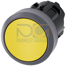 Yellow - Plastic with Metal front ring push button with flat button, momentary Contact