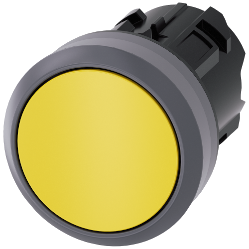 Yellow - Plastic with Metal front ring push button with flat button, momentary Contact