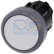 White - Plastic with Metal front ring push button with flat button, momentary Contact