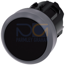 Black - Plastic with Metal front ring push button with flat button, momentary Contact