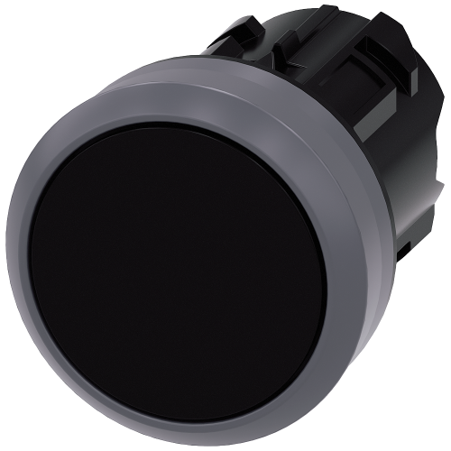 Black - Plastic with Metal front ring push button with flat button, momentary Contact