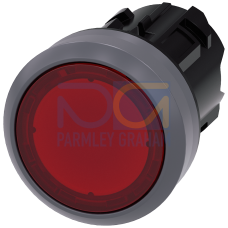 Illuminated pushbutton, 22 mm, round, plastic with metal front ring, red, pushbutton, flat, latching