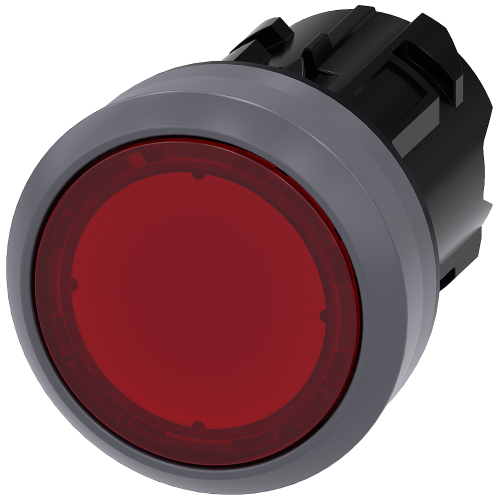 Illuminated pushbutton, 22 mm, round, plastic with metal front ring, red, pushbutton, flat, latching
