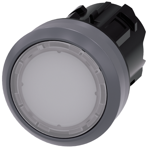 White - Plastic with Metal front ring illuminated push button with flat button, momentary Contact