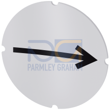 Inscription plate for illuminated pushbutton, round, milky with black font, with graphic symbol: arr