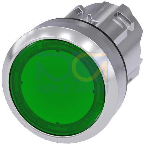 Illuminated pushbutton, 22 mm, round, metal, shiny, green, pushbutton, flat, latching, Push-to-relea