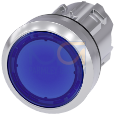 Pushbutton, illuminated, 22 mm, round, metal, high gloss, blue, button