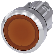 Illuminated pushbutton, 22 mm, round, metal, shiny, amber, pushbutton, flat, momentary contact type