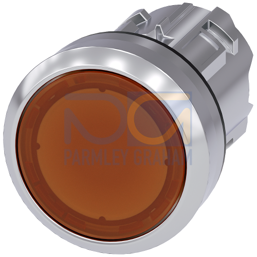 Illuminated pushbutton, 22 mm, round, metal, shiny, amber, pushbutton, flat, momentary contact type