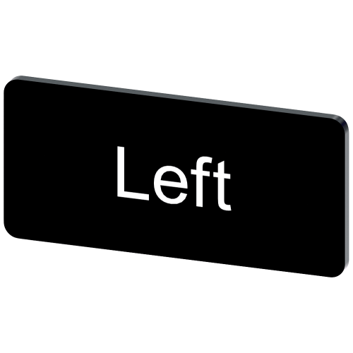 Labeling plate for snapping on or gluing to label holder, label size 12.5x27mm, black label, white font, with inscription: left