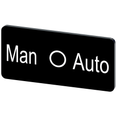 Labeling plate for snapping on or gluing to label holder, label size 12.5x27mm, black label, white font, with inscription: Manual O Auto