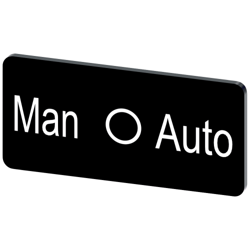Labeling plate for snapping on or gluing to label holder, label size 12.5x27mm, black label, white font, with inscription: Manual O Auto