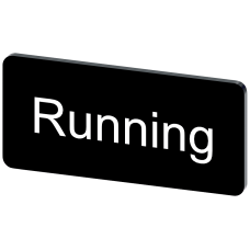 Labeling plate for snapping on or gluing to label holder, label size 12.5x27mm, black label, white font, with inscription: Running