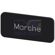 Labeling plate for snapping on or gluing to label holder, label size 12.5x27mm, black label, white font, with inscription: Marche