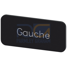 Labeling plate for snapping on or gluing to label holder, label size 12.5x27mm, black label, white font, with inscription: Gauche
