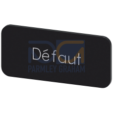 Labeling plate for snapping on or gluing on label holder, label size 12.5x27 mm, black label, white font, with inscription: D&eacute;faut
