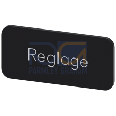 Labeling plate for snapping on or gluing to label holder, label size 12.5x27mm, black label, white font, with inscription: Reglage