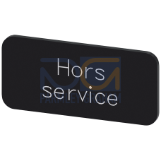 Labeling plate for snapping on or gluing to label holder, label size 12.5x27mm, black label, white font, with inscription: Hors service