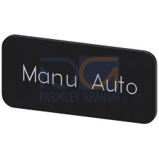 Labeling plate for snapping on or gluing to label holder, label size 12.5x27mm, black label, white font, with inscription: Manu Auto