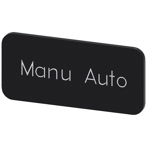Labeling plate for snapping on or gluing to label holder, label size 12.5x27mm, black label, white font, with inscription: Manu Auto