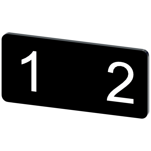 Labeling plate for snapping on or gluing to label holder, label size 12.5x27mm, black label, white font, with graphic symbol: 1  2