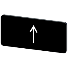 Labeling plate for snapping on or gluing to label holder, label size 12.5x27mm, black label, white font, with graphic symbol