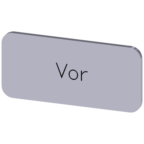 Labeling plate for snapping on or adhering to label holder, label size 12.5x27 mm, silver label, black font, with inscription: In front