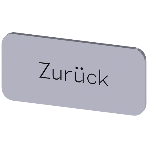 Labeling plate for snapping on or gluing to label holder, label size 12.5x27mm, silver label, black font, with inscription: Back