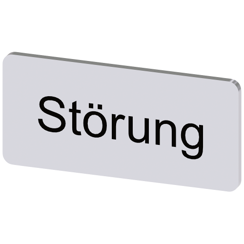 Labeling plate for snapping on or gluing to label holder, label size 12.5x27mm, silver label, black font, with inscription: Fault