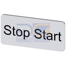 Labeling plate for snapping on or adhering to label holder, label size 12.5x27 mm, silver label, black font, with inscription: Stop Start