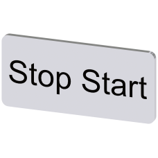 Labeling plate for snapping on or adhering to label holder, label size 12.5x27 mm, silver label, black font, with inscription: Stop Start