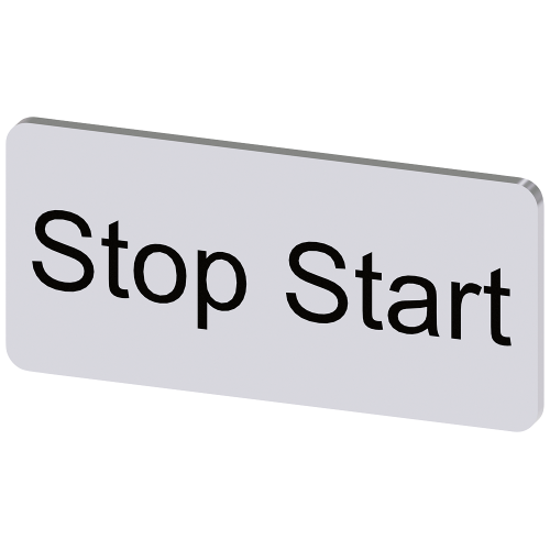 Labeling plate for snapping on or adhering to label holder, label size 12.5x27 mm, silver label, black font, with inscription: Stop Start