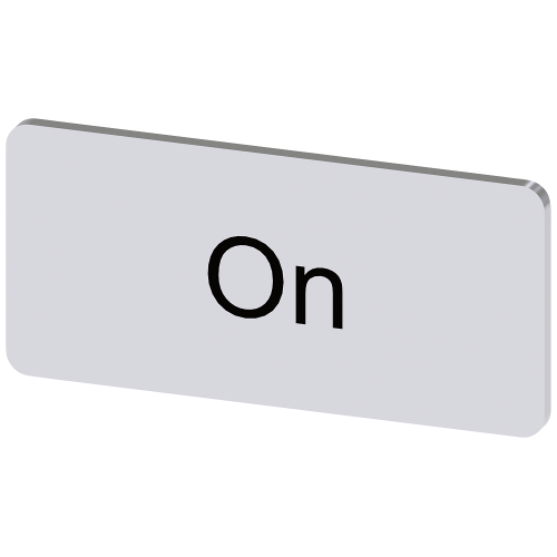 Labeling plate for snapping on or adhering to label holder, label size 12.5x27 mm, silver label, black font, with inscription: On