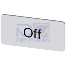 Labeling plate for snapping on or adhering to label holder, label size 12.5x27 mm, silver label, black font, with inscription: Off