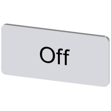 Labeling plate for snapping on or adhering to label holder, label size 12.5x27 mm, silver label, black font, with inscription: Off
