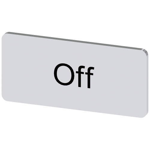 Labeling plate for snapping on or adhering to label holder, label size 12.5x27 mm, silver label, black font, with inscription: Off