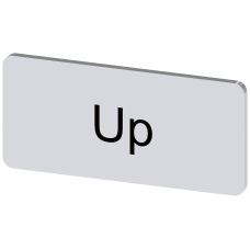 Labeling plate for snapping on or adhering to label holder, label size 12.5x27 mm, silver label, black font, with inscription: Up