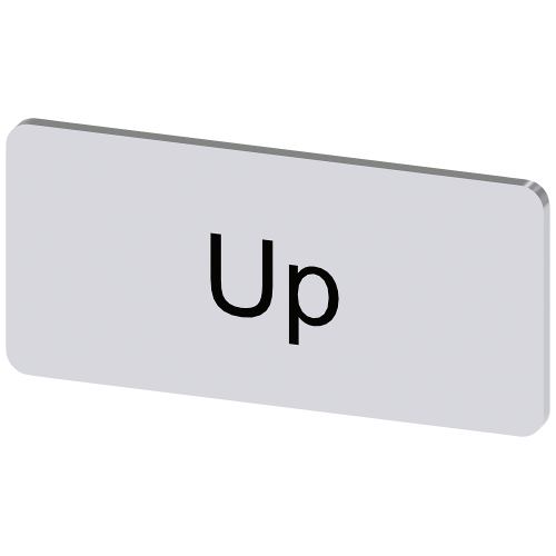 Labeling plate for snapping on or adhering to label holder, label size 12.5x27 mm, silver label, black font, with inscription: Up
