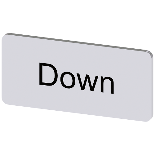 Labeling plate for snapping on or adhering to label holder, label size 12.5x27 mm, silver label, black font, with inscription: Down
