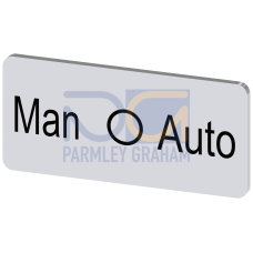 Labeling plate for snapping on or gluing to label holder, label size 12.5x27mm, silver label, black font, with inscription: Manual O Auto