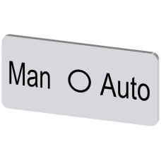 Labeling plate for snapping on or gluing to label holder, label size 12.5x27mm, silver label, black font, with inscription: Manual O Auto
